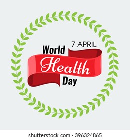 Creative 7 April - World Health Day Greeting stock vector. Red ribbon. Solid flat color design for Health Day concept. 