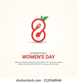 
Creative 8 March with food equipment idea. International womens day, design for banner, poster, vector art. 