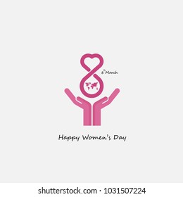 Creative 8 March logo vector design with international women's day icon.Women's day symbol. Minimalistic design for international women's day concept.Vector illustration
