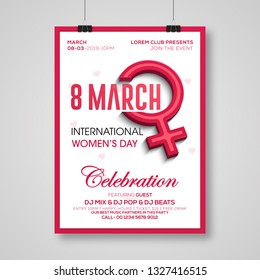 Creative 8 March logo vector design with international women's day.flyer or invitation design. Vector illustration. Happy women's day tickets design. Place for your text message. - Vector