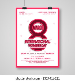 Creative 8 March logo vector design with international women's day.flyer or invitation design. Vector illustration. Happy women's day tickets design. Place for your text message. - Vector