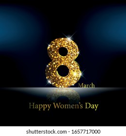 Creative 8 March logo vector design with international women's day background. Women's day symbol. golden style design for international women's day concept. Vector illustration