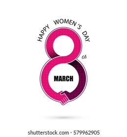 Creative 8 March logo vector design with international women's day icon.Women's day symbol.Minimalistic design for international women's day concept.Vector illustration
