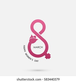 Creative 8 March logo vector design with international women's day icon.Women's day symbol.Minimalistic design for international women's day concept.Vector illustration