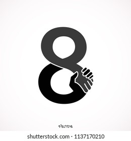 Creative 8- Number icon abstract and hands icon design vector template.Business offer,partnership,hope,support or help concept.Vector illustration