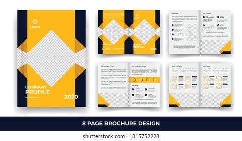 Creative 8 Pages Business Brochure with modern abstract design. Use it business presentations and Multi Purpose design