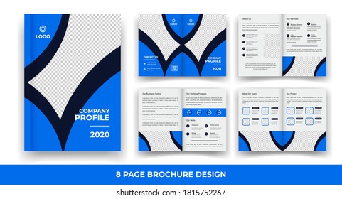 Creative 8 Pages Business Brochure with modern abstract design. Use it business presentations and Multi Purpose design