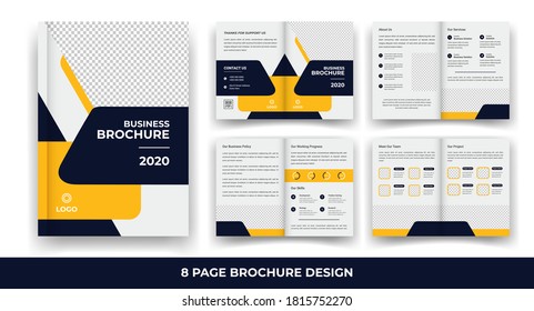 Creative 8 Pages Business Brochure with modern abstract design. Use it business presentations and Multi Purpose design