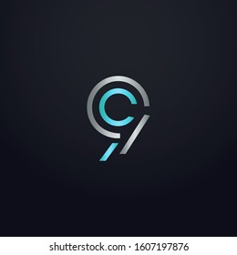 Creative 9 letter with maze linear style. Modern logo symbol for business corporate. Blue and white logo on blue dark background. Square shape, colorful, linked and technology. Unusual design vector.