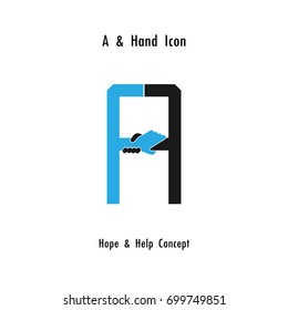 Creative A- alphabet icon abstract and hands icon design vector template.Business offer,partnership,hope,support or help concept.Corporate business and industrial logotype symbol.Vector illustration