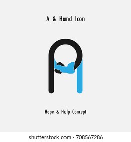 Creative A- alphabet icon abstract and hands icon design vector template.Business offer,partnership,hope,support or help concept.Corporate business and industrial logotype symbol.Vector illustration