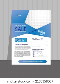 Creative A4 blue real estate flyer template design.