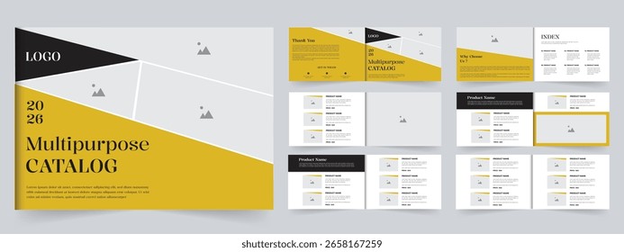Creative a4 size landscape product catalog design yellows and black catalog layout