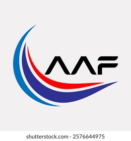 Creative AAF Logo Design Featuring Dynamic Blue and Red Swirls with Modern Typography on White Background