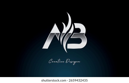 Creative AB Letter Flame Logo Bold Metallic Monogram with Fire Symbol for Premium Chrome Branding and Visual Identity