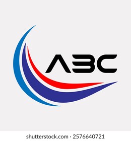 Creative ABC Logo Design Featuring Dynamic Blue and Red Swirls with Modern Typography on White Background