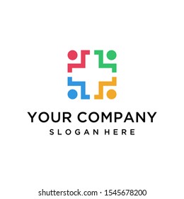 Creative abstracr negative space of medical cross with people logo design vector