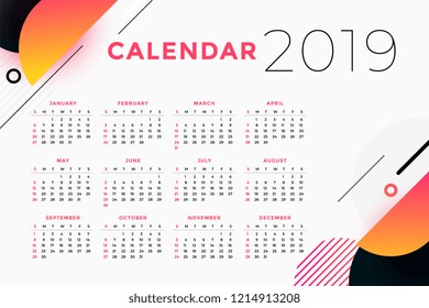 creative abstract 2019 calendar design