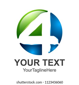 Creative abstract 3D number four vector logo design template element. Colored black green blue concept icon
