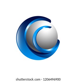Creative abstract 3d sphere vector logo design template element. Colored silver blue concept icon