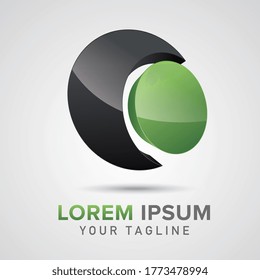 Creative abstract 3d sphere vector logo design template element, Corporate design. Colored black and green concept icon. Vector illustration. Eps 10 vector file.