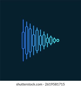 Creative Abstract Analytics Logo with Blue Gradient Vertical Elements in a Triangle Shape