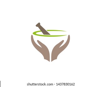 Creative Abstract Apothecary Bowl Grind Hands Holding Care Logo Design Symbol Icon Illustration 