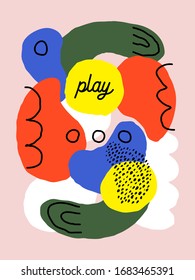 Plantilla de diseño de arte abstracto creativo con formas orgánicas. Collage vectorial audaz y juguetón para tarjetas de felicitación, póster, volante, embalaje o marca. Trazo editable