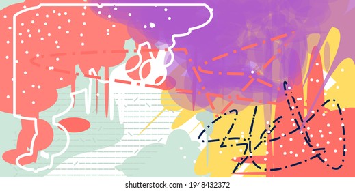 Creative abstract art header featuring dynamic brush strokes, pastel tones, and sketchy line elements. A mix of coral, lavender, yellow, and mint green for a modern artistic vibe.