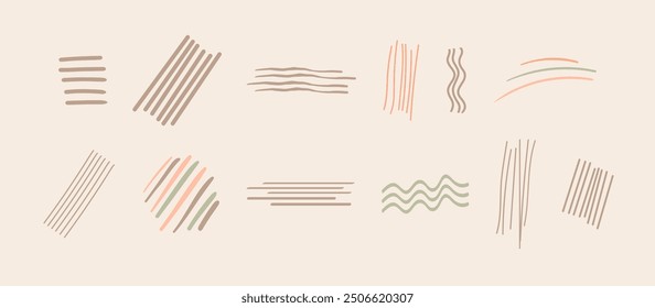 Arte abstracto creativo en ilustración de líneas botánicas modernas con Formas florales mínimas, con un conjunto de Vector de Elementos de la naturaleza con diseño tropical simple y patrones de fondo texturizados.