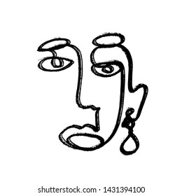 creative abstract avatar, contemporary linear portrait woman or man, modern trendy single face, surreal hand drawn simple vector 