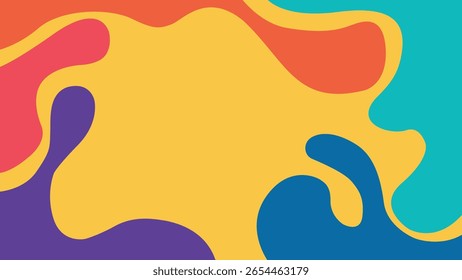 Creative abstract backdrop with bold fluid shapes in yellow, blue, red, and purple. Perfect for artistic and graphic design projects.