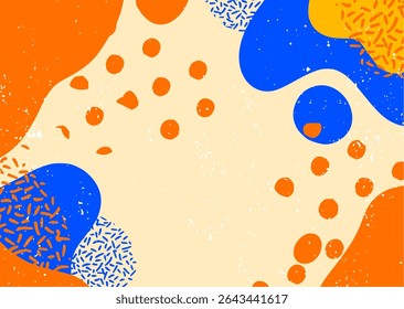 Creative abstract background with bold orange and teal organic forms, grunge splatter texture, and retro vibes. Perfect for posters, web, or branding visuals.