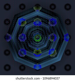 Creative abstract background. Bright colorful geometric shape with halftones. Dynamic vibrant texture. Smooth gradient with simple figure. Vector cover for poster, report, magazine, website, banner.