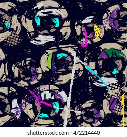 Creative abstract background with circles elements and different textures. Collage. Design for poster, greeting card, invitation, poster, brochure, leaflet. Vector