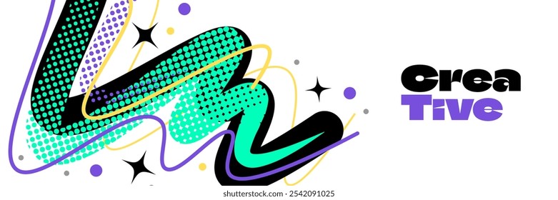 Creative Abstract Background with Colorful Lines and Halftone Dots in Pop Art Style. Vibrant and Dynamic Background