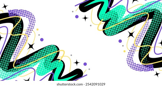 Fondo Abstractas creativo con líneas coloridas y puntos de medio tono en estilo de arte Pop. Fondo vibrante y dinámico