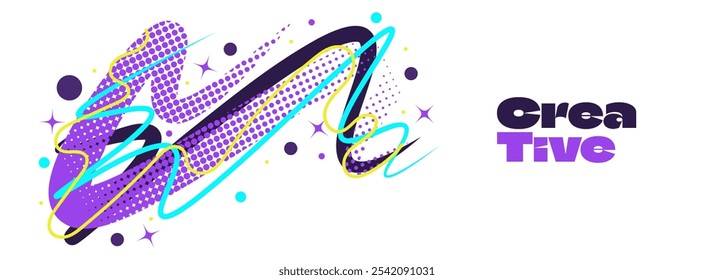 Creative Abstract Background with Colorful Lines and Halftone Dots in Pop Art Style. Vibrant and Dynamic Background