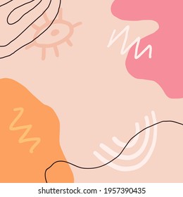 Creative abstract background with copy space for text. Hand drawn colorful shapes and doodle elements. Modern, trendy vector design for social media, post, prints, banners, blog.