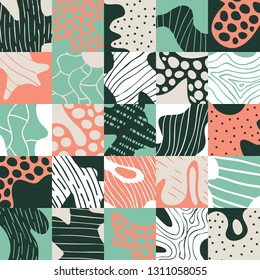 Creative abstract background with geometric element. Doodle cell structure seamless pattern in trendy colors. Design for fabric and textile. Good for card, invitation, brochure and web design.