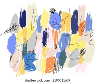 Fondo creativo y abstracto con pinceladas a mano. Collage artístico. Para banner, afiche, portada, invitación, cartel, folleto, cabecera. Arte vectorial.