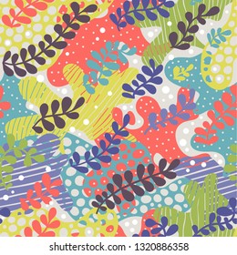 Creative abstract background with leaves in trendy colors. Design for fabric and textile. Good for card, invitation, brochure and web design.