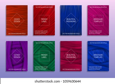 Creative abstract backgrounds for cover design. Trendy labels for beautiful packaging. Colored brochure templates.