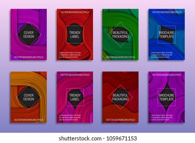 Creative abstract backgrounds for cover design. Trendy labels for beautiful packaging. Colored brochure templates.
