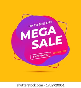 Creative abstract banner mega sale 50% off. graduent purple and yellow background color