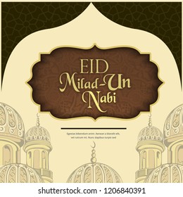 creative abstract with beautiful design illustration of green mosque and moon in a background with the text of eid and Milad Un Nabi