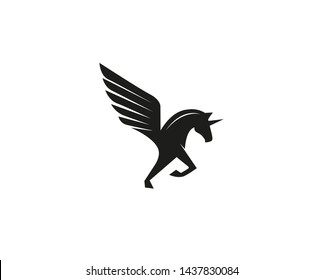 Creative Abstract Black Pegasus Unicorn Animal Shape Vector Logo Design Symbol Illustration