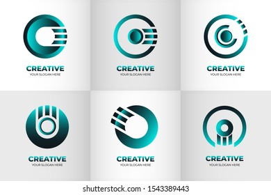 Creative Abstract Blue Circle Logo Collections. Elegant and Modern Vector Design for Business Sign, Identity, Label, Badge. Initial O Logo Concept
