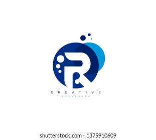 Creative Abstract Blue Color Dots Initial Letter R Logo
