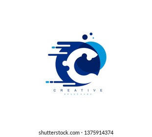 Creative Abstract Blue Color Dots Initial Letter C Fast Logo
